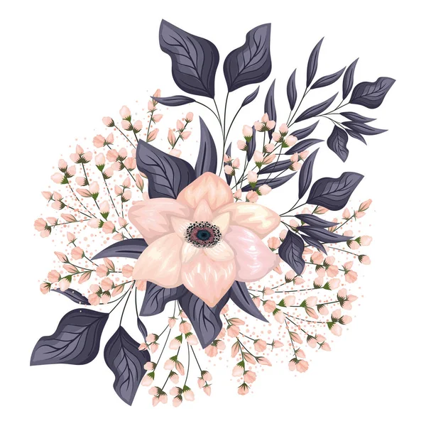 Fleur rose clair avec des bourgeons et des feuilles dessin vectoriel peinture — Image vectorielle