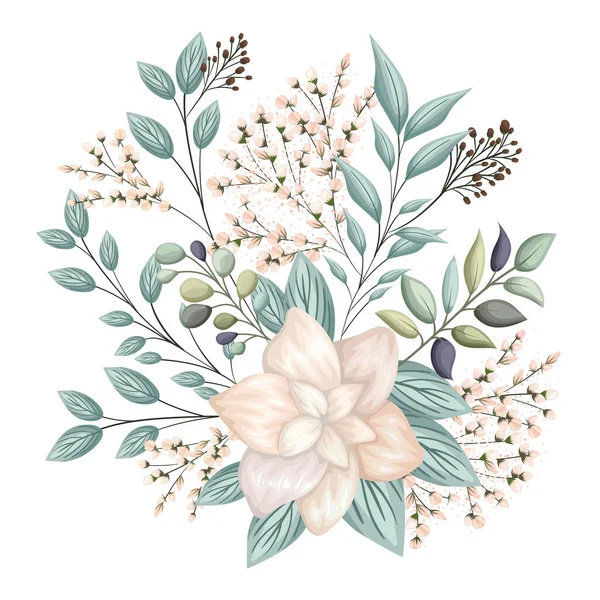 Flor blanca con brotes y hojas pintura vector diseño — Archivo Imágenes Vectoriales