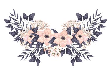 Tomurcuklu açık pembe çiçekler ve boyama vektörü tasarımı