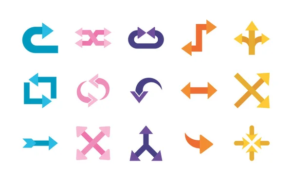 Pijlen platte stijl set van pictogrammen vector ontwerp — Stockvector