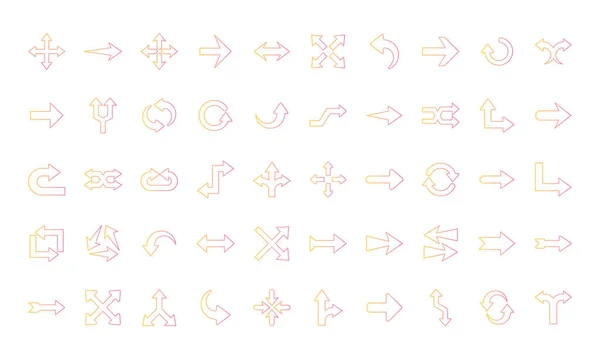 Setas estilo gradiente 50 ícone conjunto vetor design —  Vetores de Stock