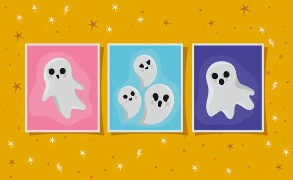 Halloween szellemek rajzfilmek keretek vektor tervezés — Stock Vector