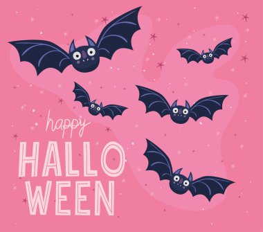 Cadılar Bayramı yarasaları çizgi film vektör tasarımı