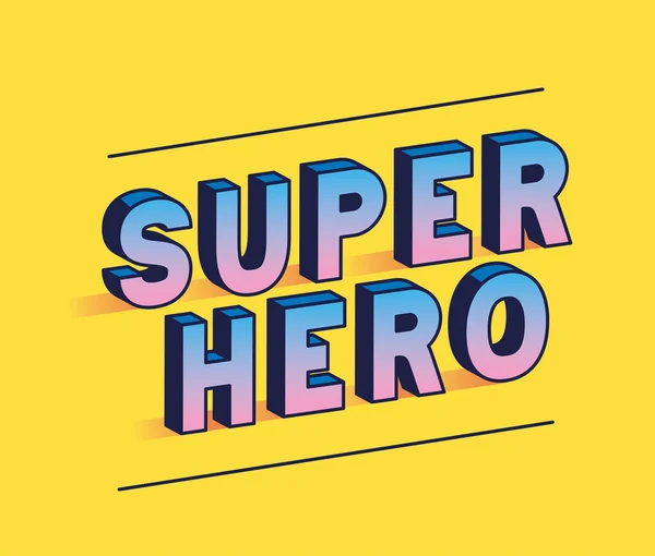 Lettrage super héros sur fond jaune conception vectorielle — Image vectorielle