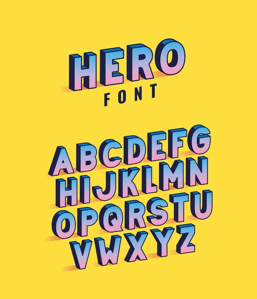 Hero font lettering with alphabet on yellow background vector design — Stock Vector