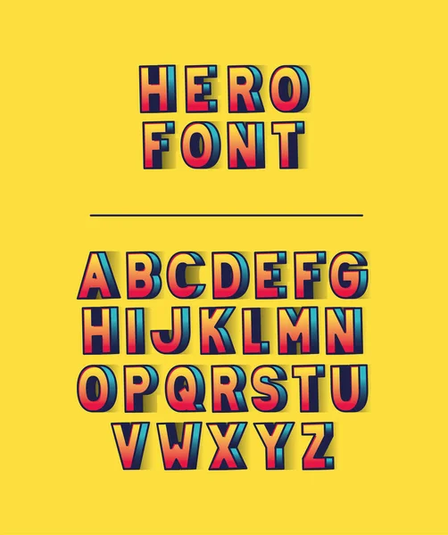 Hero font lettering with alphabet on yellow background vector design — Stock Vector