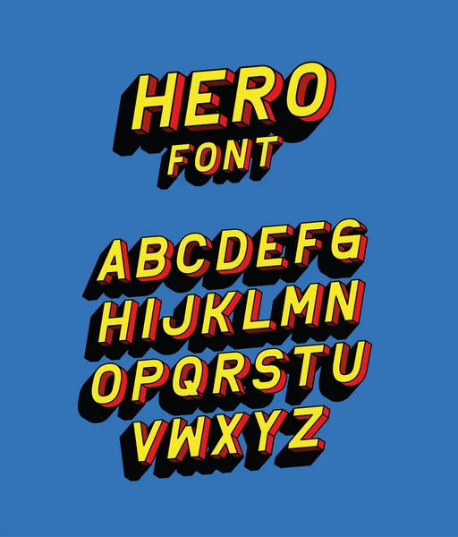 Hero font lettering with alphabet on blue background vector design — Stock Vector