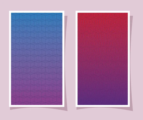 Lila med rosa och blå lutning och mönster bakgrunder ramar vektor design — Stock vektor