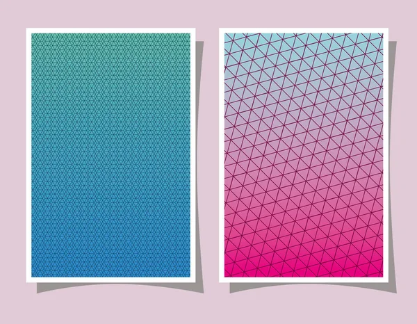 Rosa och blå lutning och mönster bakgrunder ramar vektor design — Stock vektor
