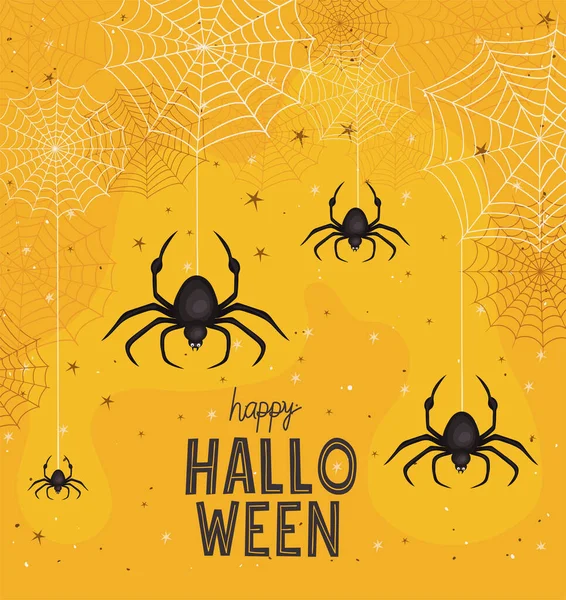 Halloween pókok rajzfilmek pókháló vektor tervezés — Stock Vector