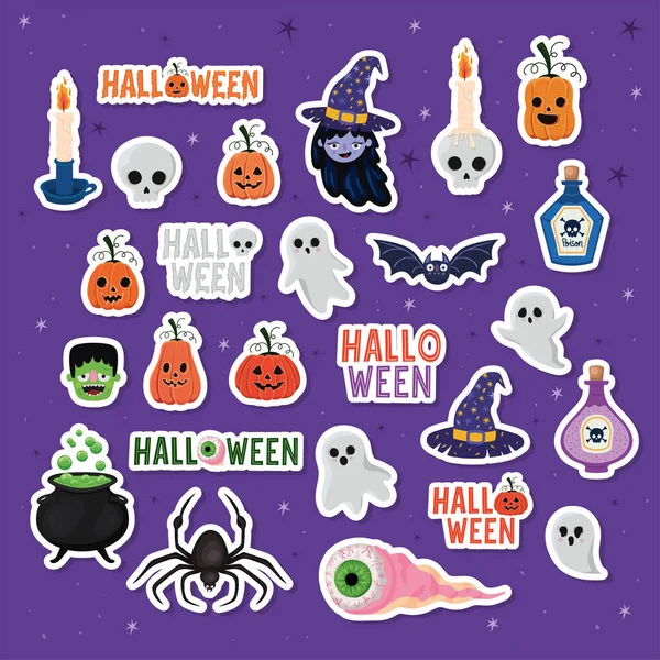 Halloween-Sticker Cartoons Set Vektor-Design — Stockvektor