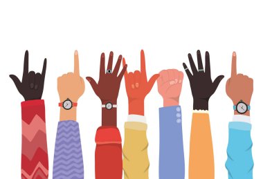 Farklı türde deri vektör tasarımında eller yukarı