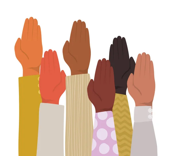 Mãos acima com palma fechada de diferentes tipos de design de vetor de peles —  Vetores de Stock