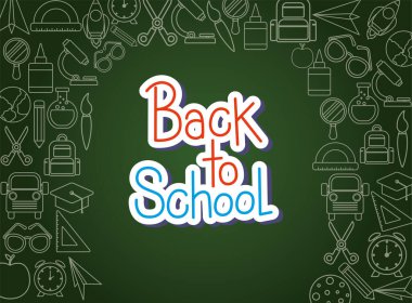 Yeşil tahta vektör tasarımı üzerinde okula dönüş simgesi seti