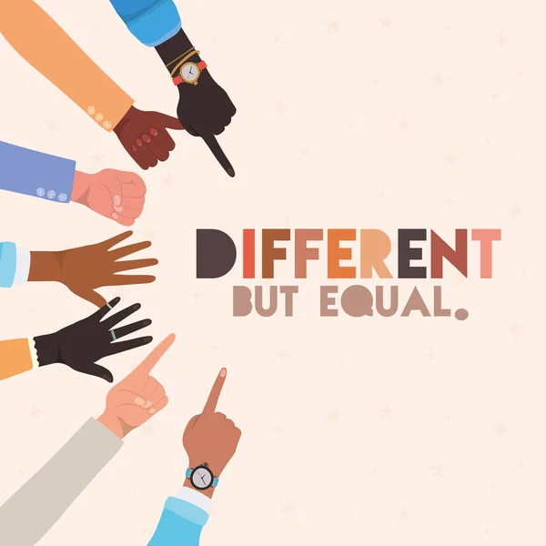不同但平等和多样性的皮肤手签向量设计 — 图库矢量图片