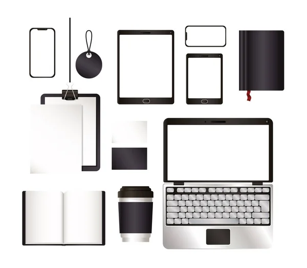 Смартфон ноутбука и комплект с черным векторным дизайном бренда — стоковый вектор