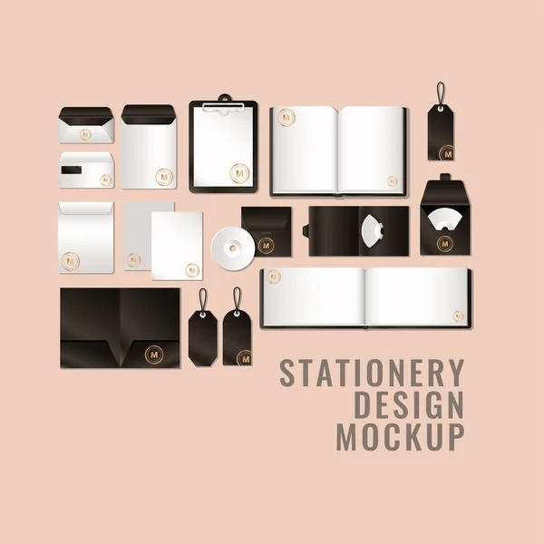 Mockup set met zwart branding vector ontwerp — Stockvector