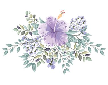 tomurcuklu ve yapraklı mor Hawaii çiçeği vektör tasarımı