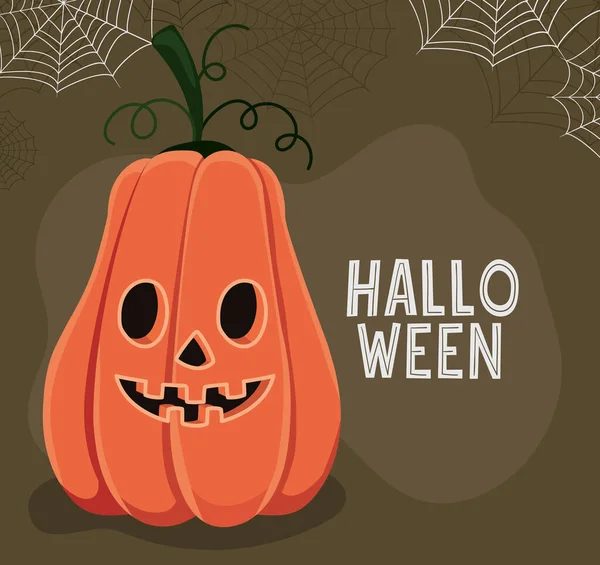 Halloween cartone animato zucca con ragnatele disegno vettoriale — Vettoriale Stock