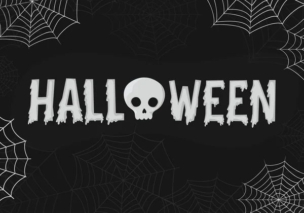 Tekst Halloween z kreskówki czaszki i pajęczyny wektor projektu — Wektor stockowy