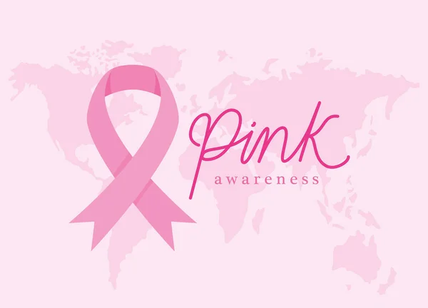 Ribbon with map of pink awareness vector design — Stock Vector