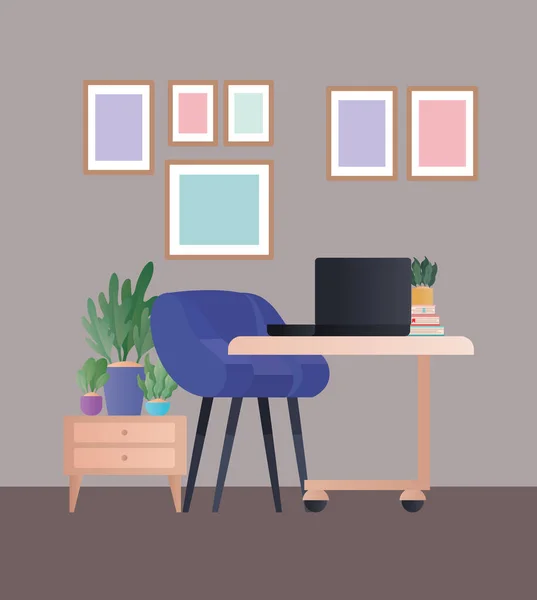 Blaue Sofas mit Pflanzen im Wohnzimmervektordesign — Stockvektor