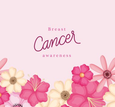 Göğüs kanseri farkındalık vektör tasarımının pembe çiçekleri