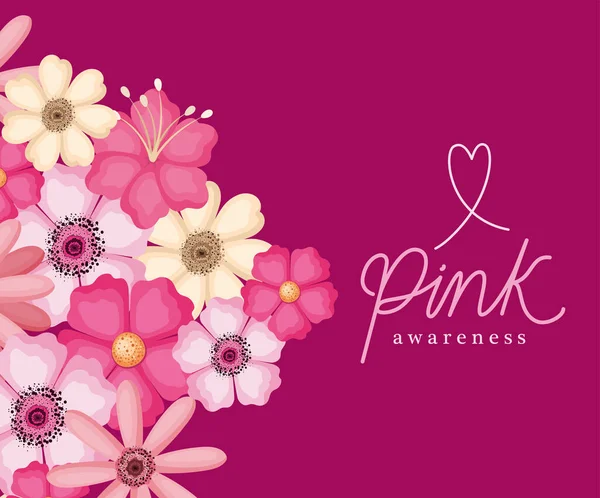 Blommor av rosa medvetenhet vektor design — Stock vektor