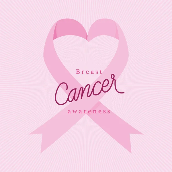 Ruban coeur rose de conception vectorielle de sensibilisation au cancer du sein — Image vectorielle