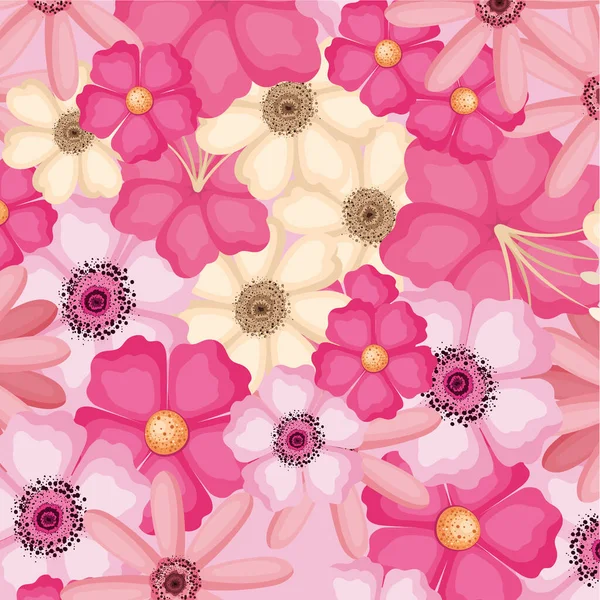 การออกแบบเวกเตอร์พื้นหลังดอกไม้สีชมพู สีม่วง และสีเหลือง — ภาพเวกเตอร์สต็อก