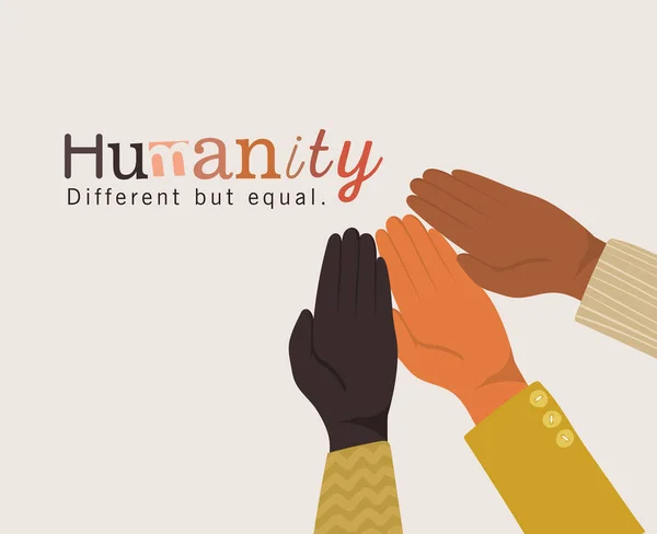 İnsanlık farklı ama eşit ve çeşitlilik eller deri vektör tasarımı — Stok Vektör