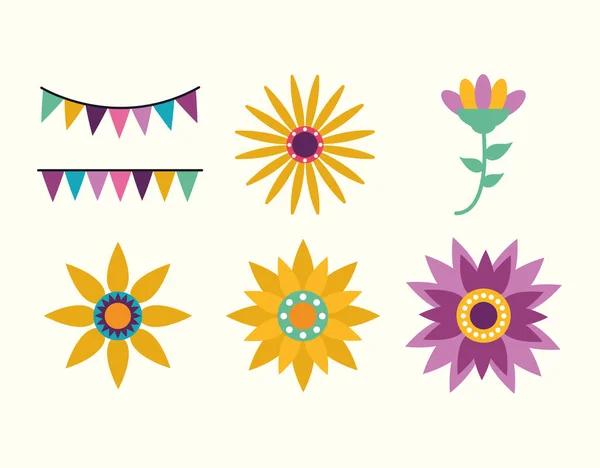 Mexikanska banner vimpel och blommor vektor design — Stock vektor