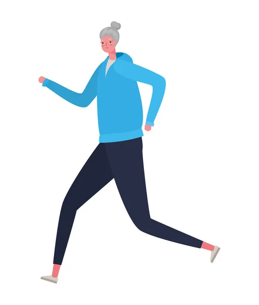 Mujer senior de dibujos animados con diseño de vectores de correr ropa deportiva — Vector de stock