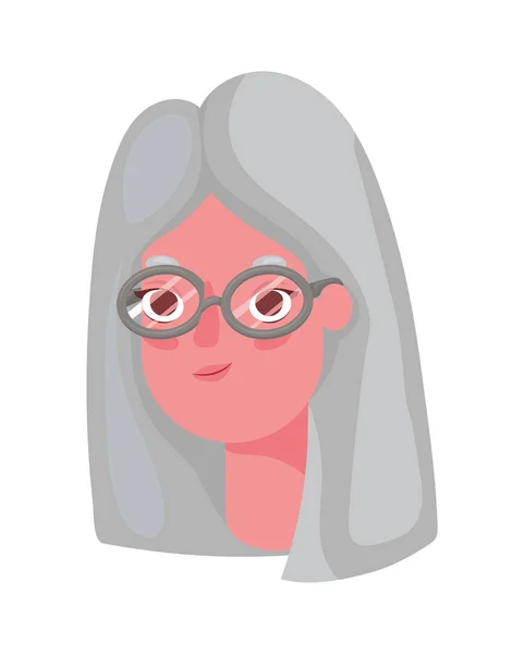 Cabeça de desenho animado de mulher sênior com design de vetor de óculos — Vetor de Stock
