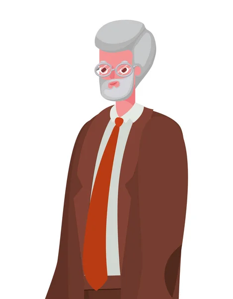 Hombre mayor de dibujos animados con traje y gafas de diseño de vectores — Vector de stock