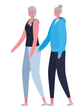 iki yaşlı kadın çizgi film vektör tasarımı