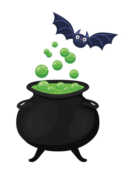 Halloween čarodějnice mísa a bat vektor design — Stockový vektor