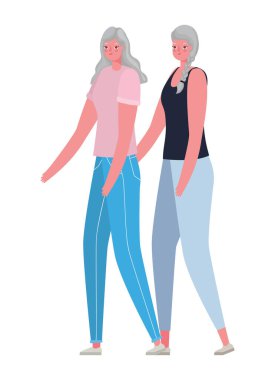 iki yaşlı kadın çizgi film vektör tasarımı