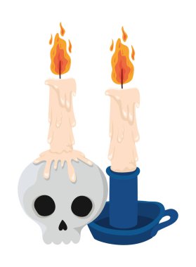 Mum vektör tasarımlı Cadılar Bayramı kafatası