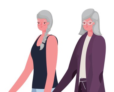 Son sınıf kadın çizgi filmleri, el ele tutuşan vektör tasarımı.