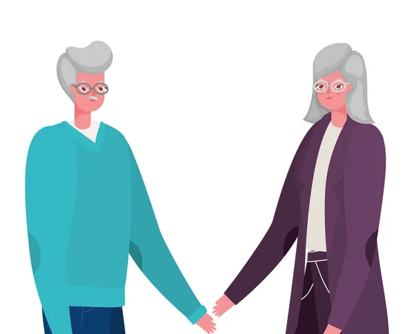 Senior femme et homme dessins animés conception vectorielle — Image vectorielle