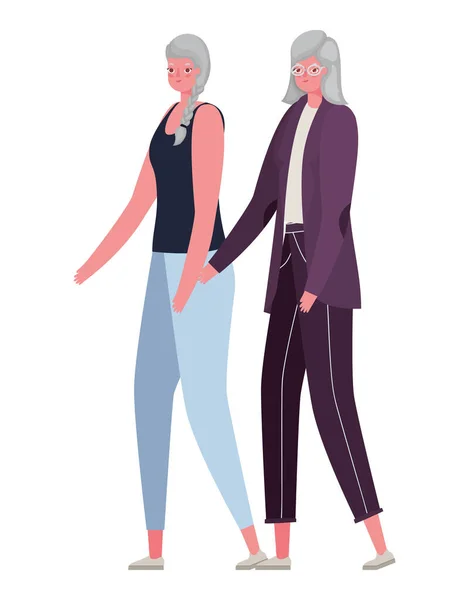 Deux femmes âgées dessins animés vecteur design — Image vectorielle