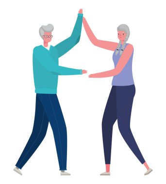 Kıdemli kadın ve erkek çizgi film dansları vektör tasarımı