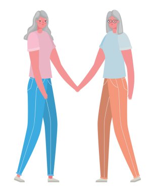 Son sınıf kadın çizgi filmleri, el ele tutuşan vektör tasarımı.