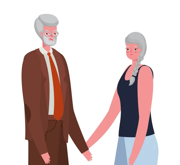 Senior donna e uomo cartoni animati tenendo per mano il disegno vettoriale — Vettoriale Stock
