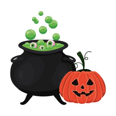 Cadılar Bayramı cadı kasesi ve balkabağı vektör tasarımı