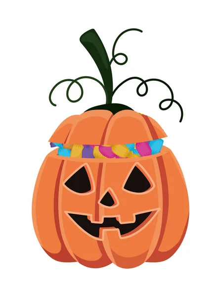 Dessin animé de citrouille halloween avec conception vectorielle de bonbons — Image vectorielle