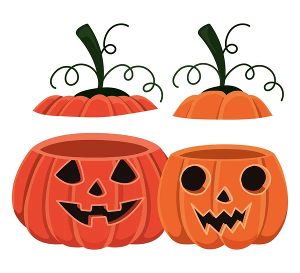 Halloween två pumpor karikatyrer med lock vektor design — Stock vektor