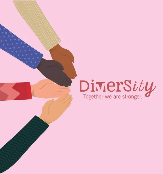 Diversiteit samen zijn we sterker met hands vector design — Stockvector