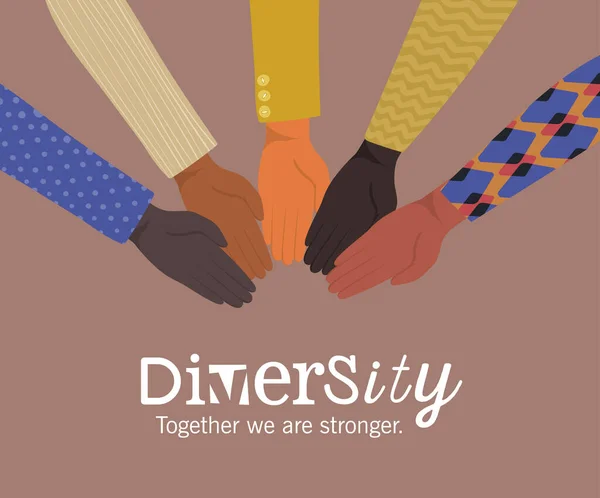 Diversiteit samen zijn we sterker met hands vector design — Stockvector